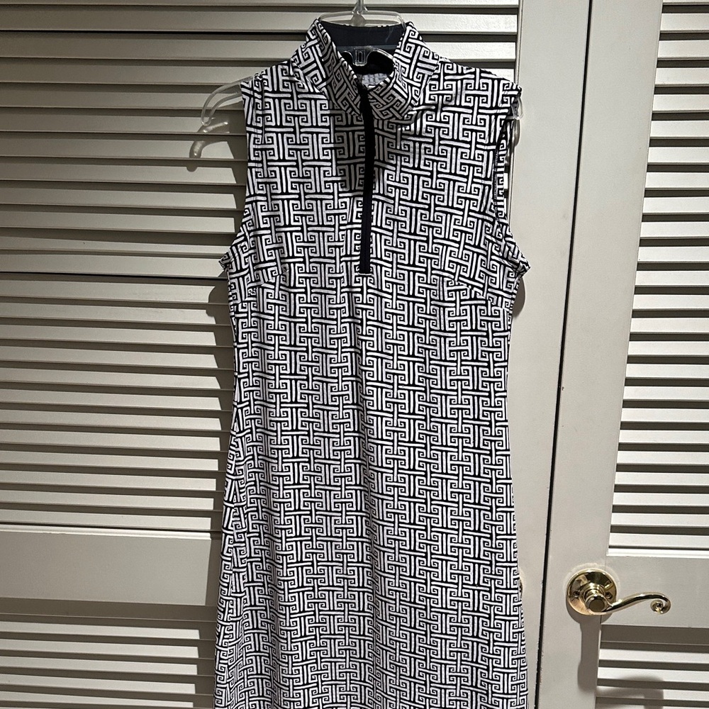 IBKUL Black and White Patterned Midi Dress, Sz S